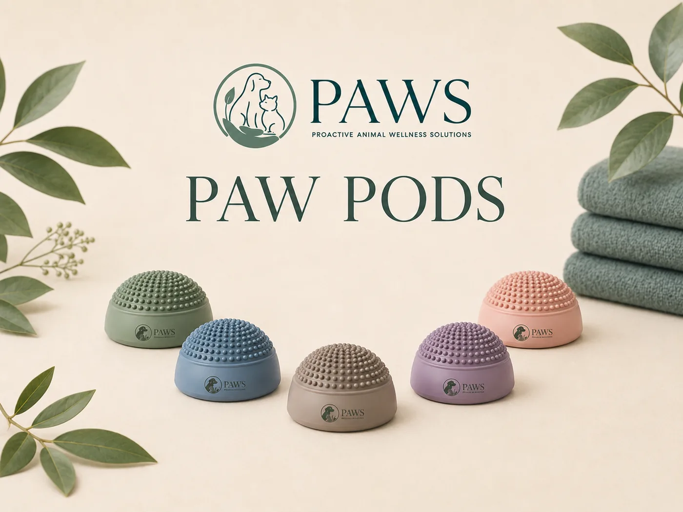 Set of textured paw pods with non-slip bases for dog coordination training by PAWS