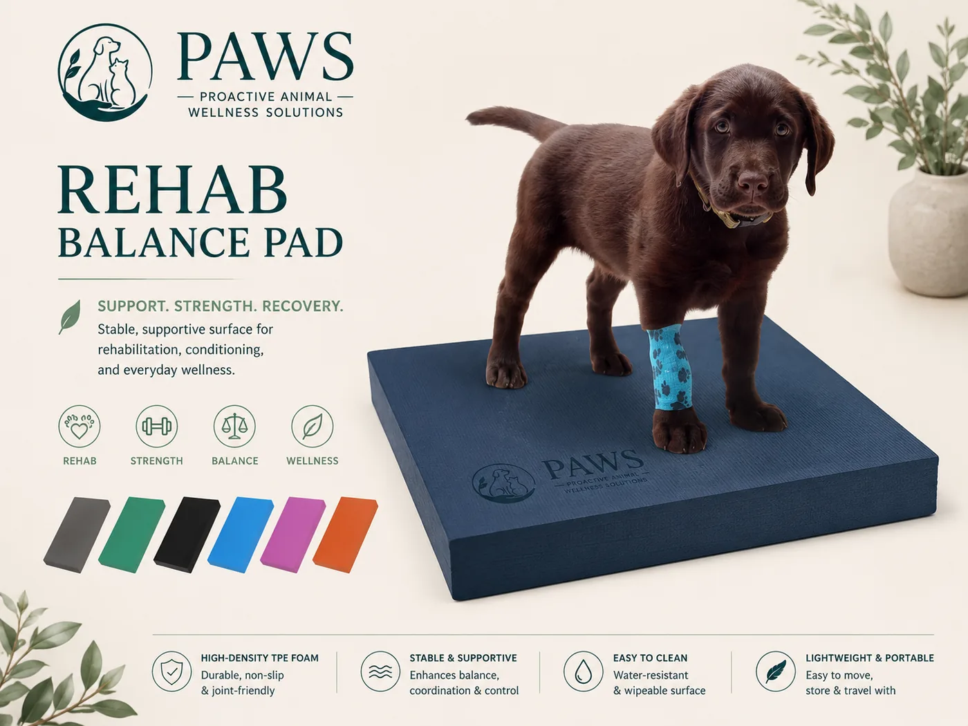 High-density TPE foam rehab balance pad for dogs by PAWS